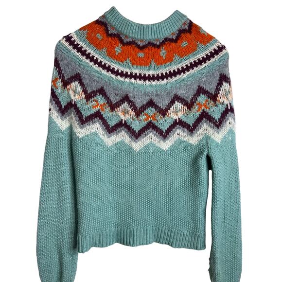 J.Crew Zigzag Fair Isle Sweater Lambswool Blend In Aqua Women's XXS - Picture 5 of 8